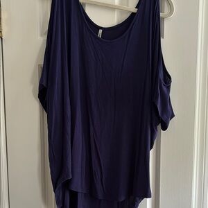 Tresics Blue Asymmetrical Short Sleeve Blouse